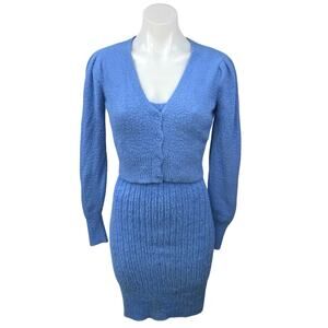 NEW Freshman 1996 Blue Knit Fuzzy Cardigan Sweater Mini Tank Dress Set Size XS